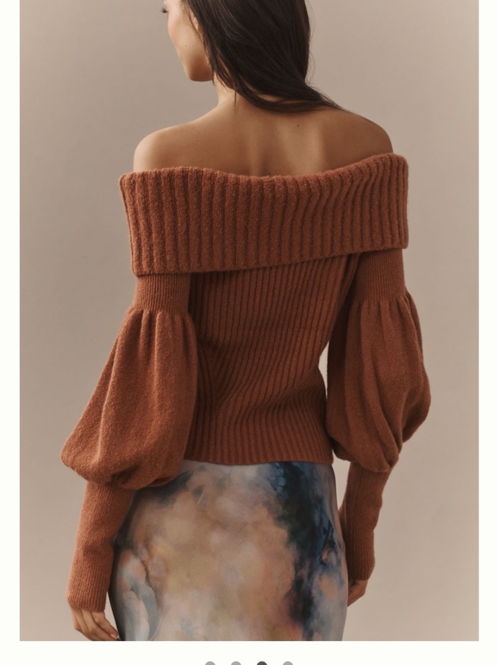 Off-Shoulder Ribbed Sweater in Rust - Picture 3 of 5